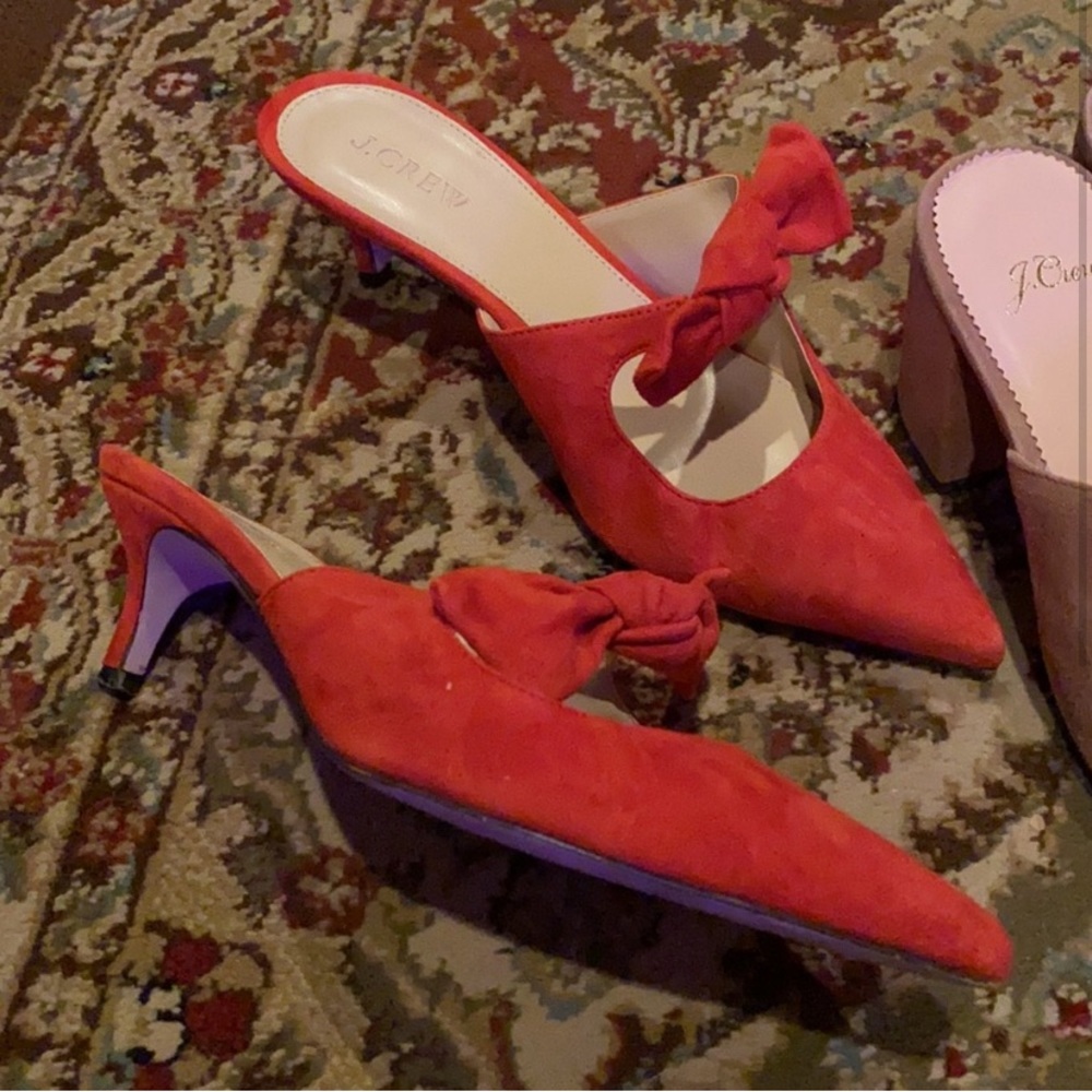 J. Crew suede bow mules red persimmon size 8.5